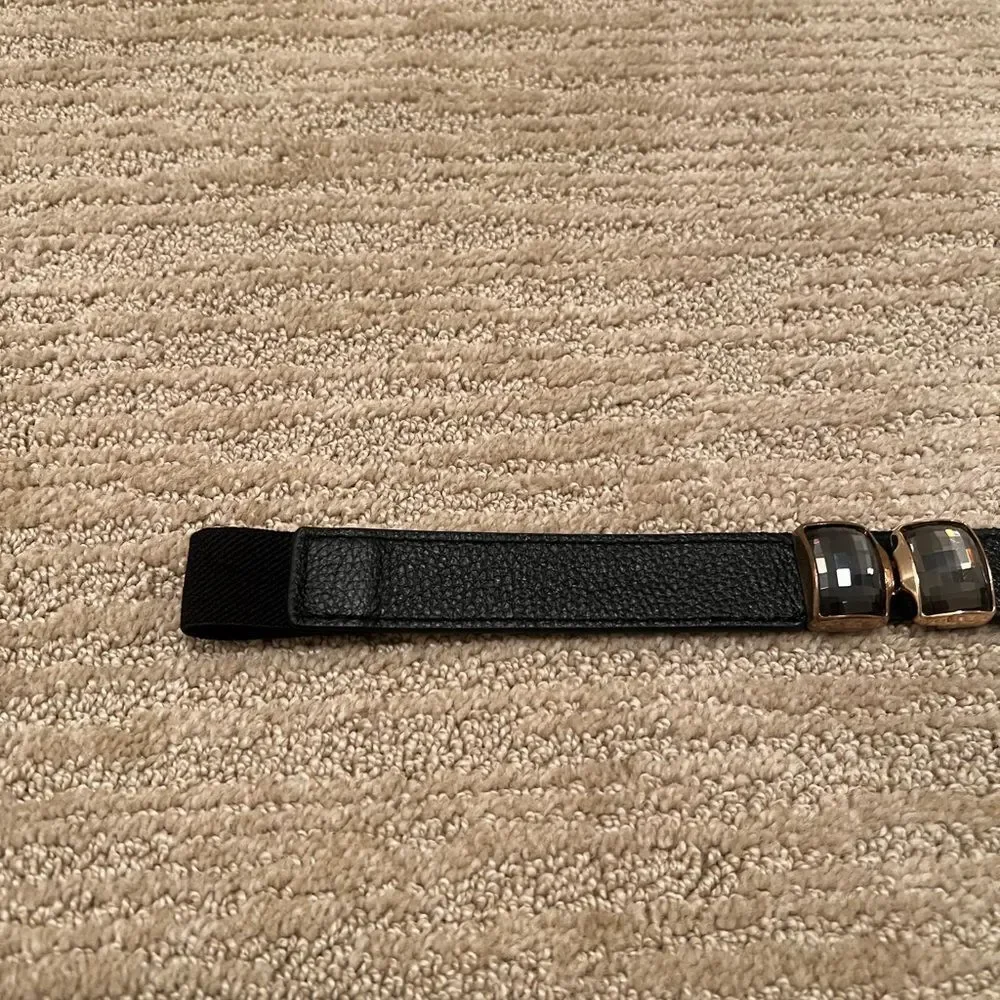 Elise M. Elastic Black Leather Belt With Black Gem
